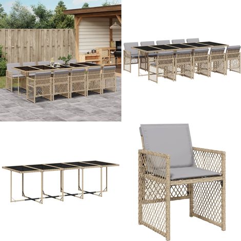 vidaXL 11-tlg. Garten-Essgruppe mit Kissen Beige Poly Rattan (1/5)