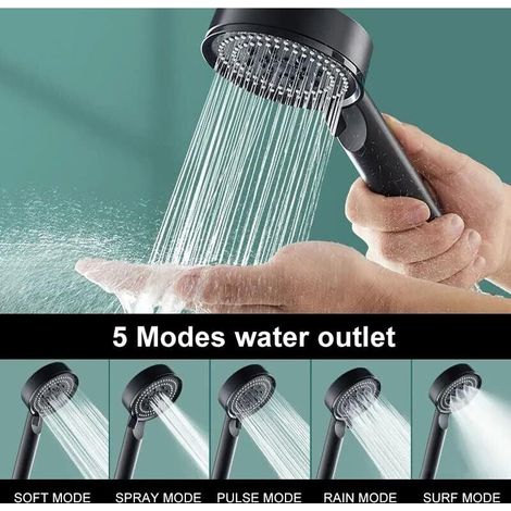 Soffione doccia ad alta pressione, soffione doccia a risparmio idrico con 5 modalità regolabili, soffione doccia economico, doccetta per bagno (nero) (1/4)
