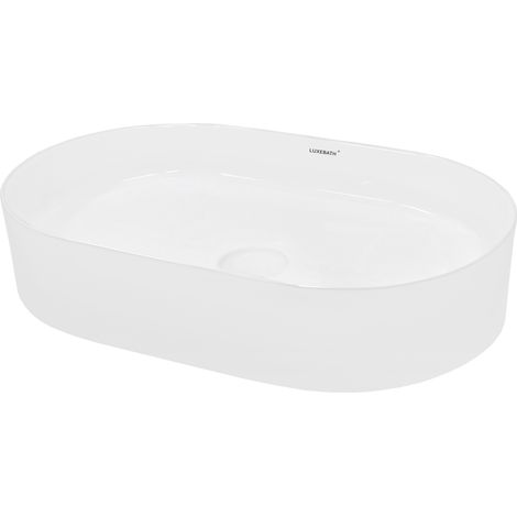 ECD Germany Lavabo da Appoggio in Ceramica Bianco Lucido Ovale Tondo 605 x 380 x 125 mm Design Moderno Lusso Lavello Lavandino Lavamano Bacinella per Ospiti Sanitari Rubinetteria per Bagno Casa Bidet (1/5)