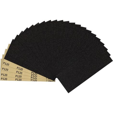25 pièces Papier de Verre, 120 Grain Papier Abrasif 9x3,6 pouces Papier Poncage Sec Humide Double Usage pour Bois, Carrosserie, Pierre, Peinture, Métal (1/5)