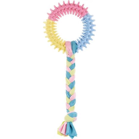 Jouet à mâcher pour chien, forme ronde, avec une corde, adapté aux premières expériences de mastication des chiots, 21 cm.