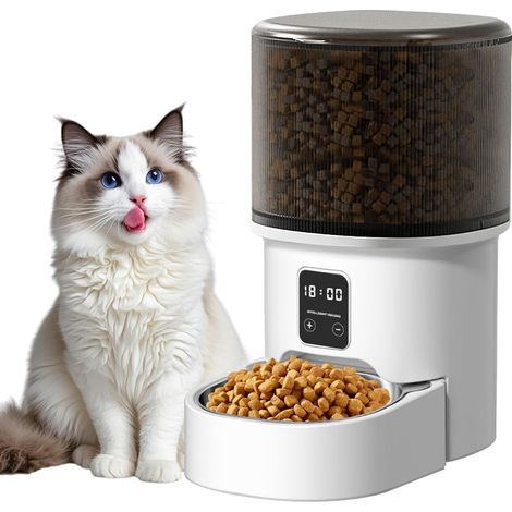 4L Automatic Food Dispenser for Cats and Dogs, 1-6 Meals/Day, Stainless Steel Bowl, Intelligent Pet Feeder (Black - Basic - 4L) (1/5)