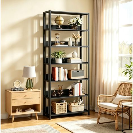 Libreria a 6 ripiani in MDF e metallo, 80x30x190 cm, nera OKMYHOME (1/5)