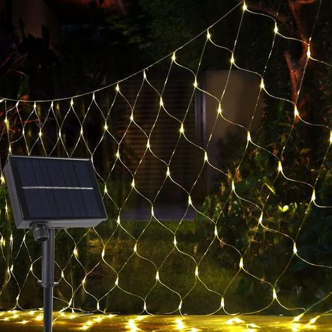 Filet lumineux solaire LED 3 x 2 m, 192 LED avec télécommande et minuteur, 8 modes, guirlande lumineuse pour extérieur, fête, jardin, balcon, mariage, anniversaire, Noël, décoration blanc chaud (1/5)