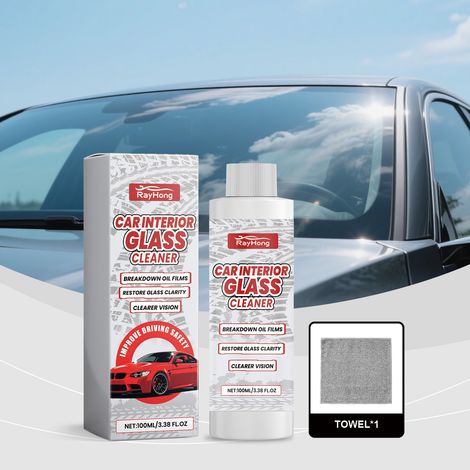 Autoglasreiniger, schonende Reinigung, Ölregulierung, Antibeschlag, täglicher Autofensterreiniger – 100 ml × 1, Tuch × 1 -- DE (1/5)