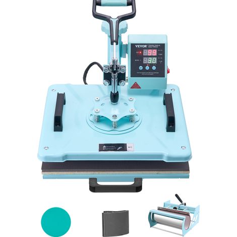 VEVOR Presse a Chaud 5-en-1 Plaque 30x38 cm, Machine de Sublimation Textile avec Presse a Tasses de 89 cL, Pivotant a 360°, Controle Numerique Precis, DIY T-shirts/Chapeaux/Tasses/Assiettes, Vert
