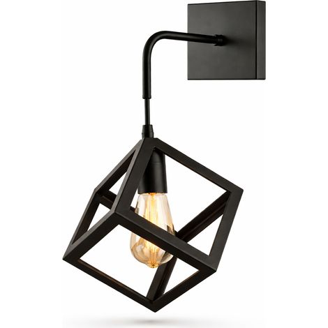Applique da Parete Cubo E27 Moderna in Alluminio per Interni Nero