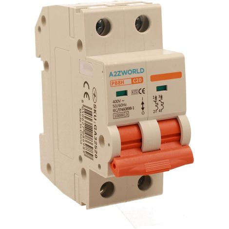 MCB Interruttore Magnetotermico Automatico Curva C 2P 2M 10000A C20A AC 400V IP20 IEC60898-1 PB8H