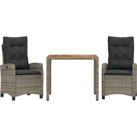 Set comedor de jardín 3 piezas con cojines ratán sintético gris vidaXL (1/5)