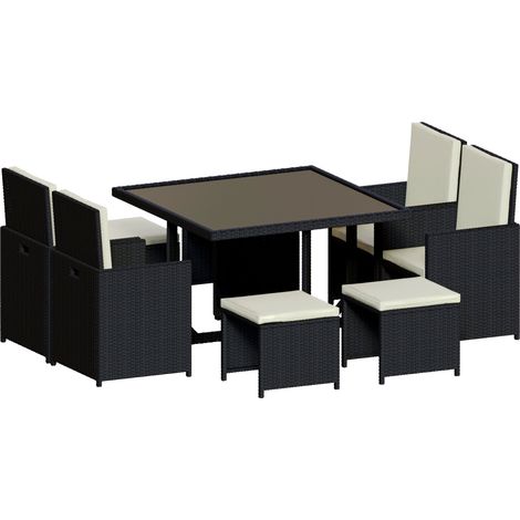 Cuba Rattan Garden Furniture 8 Seater Folding Dining Set Outdoor Table & Chairs, Black-No-Cover