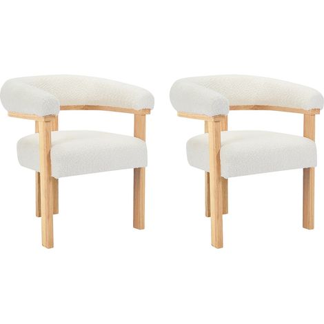 Sedia con braccioli Tessuto bouclette Legno di hevea Bianco Naturale - Lotto di 2 - LIVELIA di Pascal MORABITO