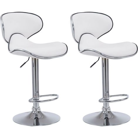 Taburete bar silla bar x2 regulable en altura con reposapiés en sintético blanco y metal TDB10123