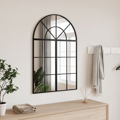 vidaXL Specchio da Parete Nero 60x30 cm Arco in Ferro