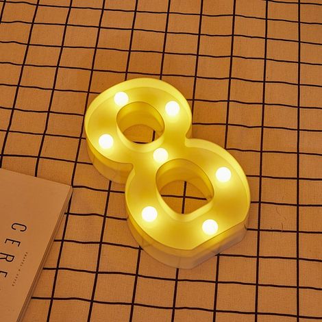 Jandei - Letras LED Número 8 iluminadas luz blanca cálida altura 22cm con pilas 2xAA Letras LED
