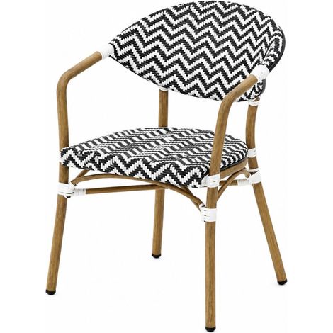 Fauteuil Bistrot Extérieur Intérieur Empilable – Structure Aluminium Aspect Bambou – Tressage Textilène – Style Terrasse de Café (1/5)