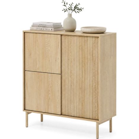 Credenza Hatote, Madia 5 Ripiani, Apertura Battente, 3 Ante, 104x40x122h cm Marrone Rovere