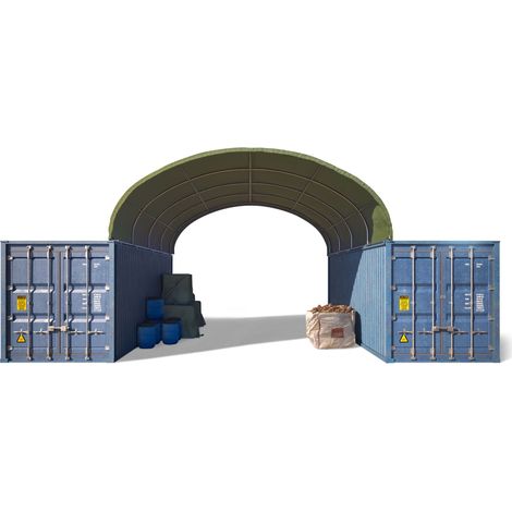 TOOLPORT Cubierta para contenedores Contop 6x6m – Lona de PVC 2300N verde oscuro – Nave industrial, carpa almacén, carpa industrial (1/5)