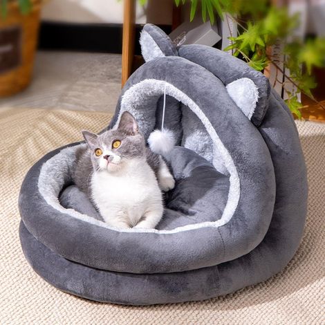 Cuccia invernale calda per gatti, cuccia semi-chiusa per gatti, morbida e confortevole, cuccia calda per gatti e piccoli animali (1/3)