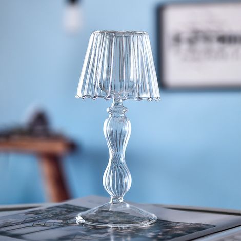 Porte-bougie en verre transparent pour table, lampe de décoration pour salle à manger