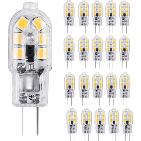 Ampoule LED G4 basse tension, ampoule LED AC/DC 12V, ampoule maïs, lumière blanc chaud 3000K, sans scintillement, prise à deux broches (paquet de 20) (1/5)