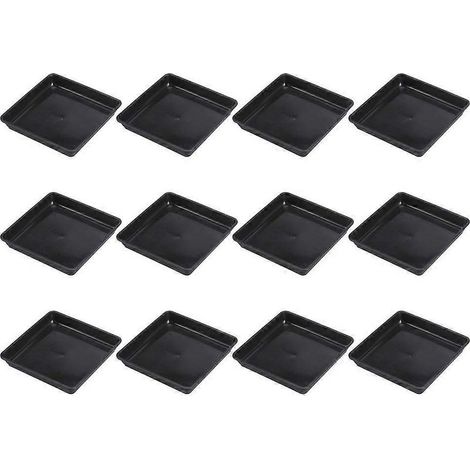 Set mit 12 Untersetzern für Blumentöpfe, Gießschalen, Bonsaiständer und Blumentöpfe – 12,00 x 12,00 x 1,70 cm – Schwarz (1/4)