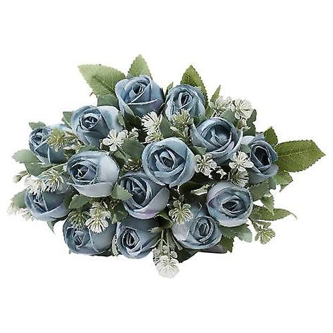 Bouquet de roses artificielles exquis, réaliste, facile d'entretien, ne se décolore pas, décoration polyvalente, branches de fleurs en plastiquebleu (1/5)