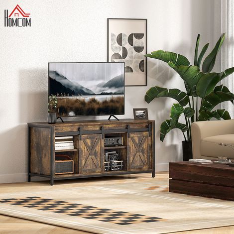 Mueble TV 120 x 40 x 54 cm para TV de hasta 60 pulgadas, 2 puertas correderas, marrón HAVRYA (1/5)