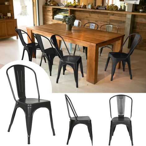 Skecten Lote de 4 Silla Industrial Metálica Vintage, Sillas de Comedor de Cocina Negro 85x45x45cm (1/5)