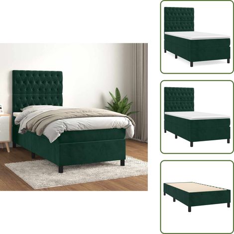 Letto in velluto - vidaXL Giroletto a Molle con Materasso Verde Scuro 80x200 cm Velluto - Letto con materasso a molle