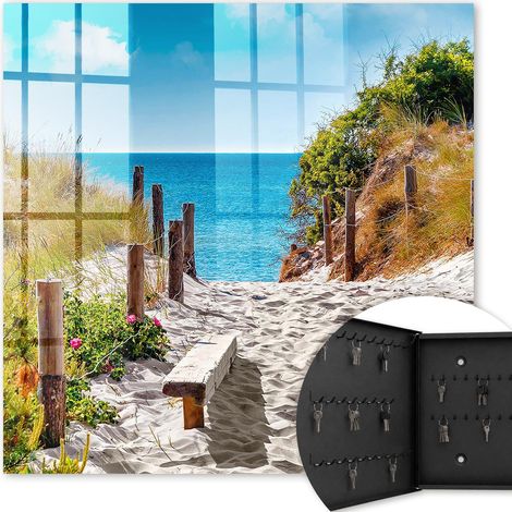 Armoire à clés - (30 cm x 30 cm) - Boîte à clés murale - Coffret de rangement pour clés - Couleur noire - Ouverture vers la gauche - Pour maison et bureau - Sentier côtier (1/5)