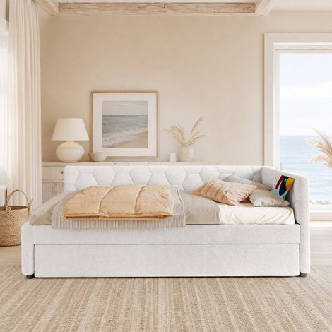Cama nido infantil 90x200 cm de MDF blanco, ahorra espacio, FloraGrace (1/5)