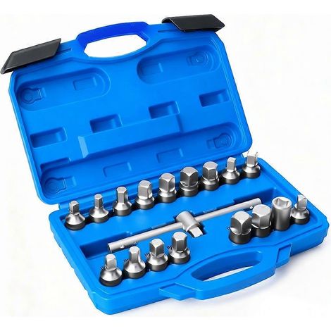 Kit de 18 outils pour bouchon de vidange d'huile, adaptateur pour écrou à entraînement 3/8" pour réparation automobile, kit de douilles hexagonales et carrées (1/5)