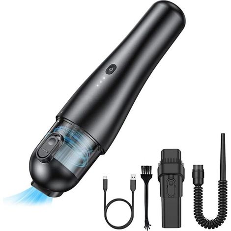 Car Vacuum Cleaner, Cordless Handheld Vacuum Cleaner, Mini Desktop Vacuum Cleaner, 3 in 1 Car Vacuum Cleaner, Triple Filter, Working Time 25 Mins, for Home/Car (Black) (1/5)