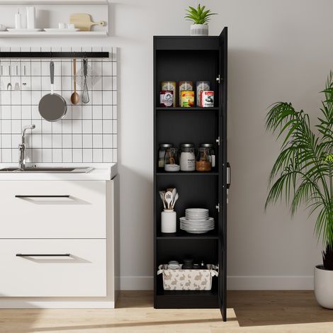 150CM Armoire de Rangement Cabinet Indépendant à 4 Niveaux avec Porte Organisateur de Garde-Manger Étroit Noir (1/5)