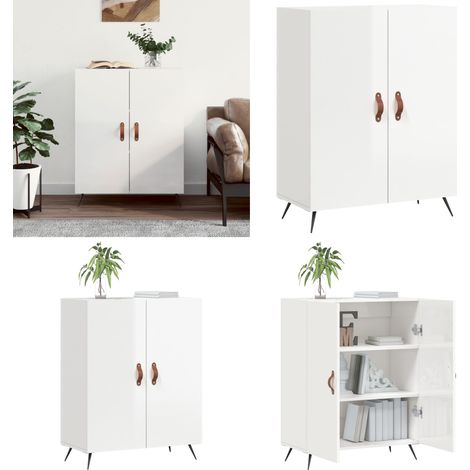 Sideboard Hochglanz-Weiß 69,5x34x90 cm Holzwerkstoff - Schreibtisch - Wohnzimmermöbel - Sideboard - Regal - Weißer Schrank - Home & Living (1/5)