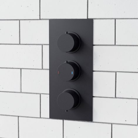 3 Dial 3 Way Round Concealed Thermostatic Shower Valve - Matt Black (1/5)