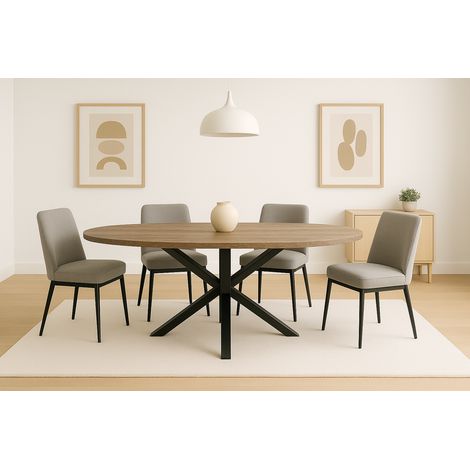 Mesa para comedor ovalada fija Md-Stacy acabado roble/negro, 140cm(ancho) 75cm(altura) 80cm(fondo). (1/5)