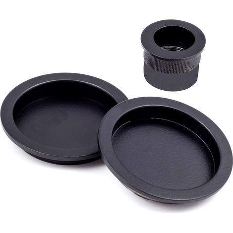 Kit poignée et clou pour portes coulissantes : finition laitonnée, nickel satiné, cuir satiné, rosaces rondes de 55 mm et dé à coudre central de 30 mm. (Noir) (1/4)