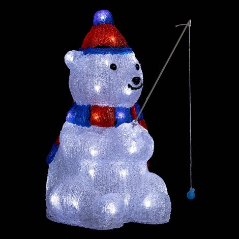 Fééric Lights And Christmas – Décoration lumineuse ours pécheur 40 LED blanches H 39 cm – Acrylique durable – Câble 5 mètres pour intérieur et extérieur