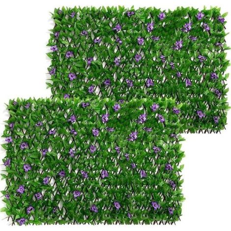 Gartenspalier mit künstlichen Blättern, Heckenwand, ausziehbarer Sichtschutzzaun, künstliche Laubhecke mit Blüten