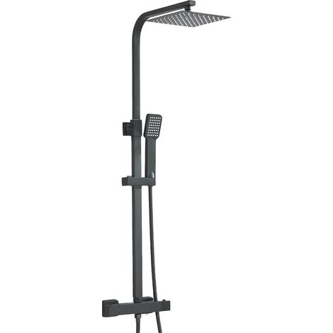 Noir Colonne de Douche Thermostatique avec Mélangeur Ensemble de Douche Réglable en Hauteur Pluie Pommeau de Douche Carré avec Douchette à main Acier Inoxydable (1/5)