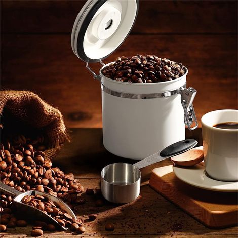 Kaffeebohnenbehälter mit Einwegventil, 1,2 l, weiß, mit Löffel