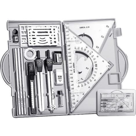 Ensemble d'architecte, ensemble de géométrie professionnelle, ensemble compas et rapporteur, outils de dessin technique, blanc transparent