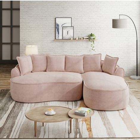 Divano modulare con chaise longue in chenille rosa OKMYHOME (1/5)