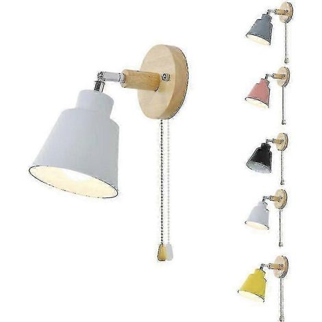 Cette lampe de chevet en bois de style scandinave est dotée d'une fermeture éclair et peut servir d'applique murale ou de lampe de couloir. Blanche. (1/5)