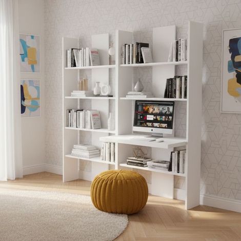 Libreria con scrivania integrata - Ideale per studio, cameretta o soggiorno - Bianco