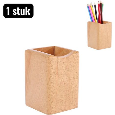 Schreibtisch-Organizer-Aufbewahrungsbox aus Massivholz mit Stifthalter, Büroartikelständer aus natürlichem Walnuss- und Buchenholz (Buchenholz) (1/4)