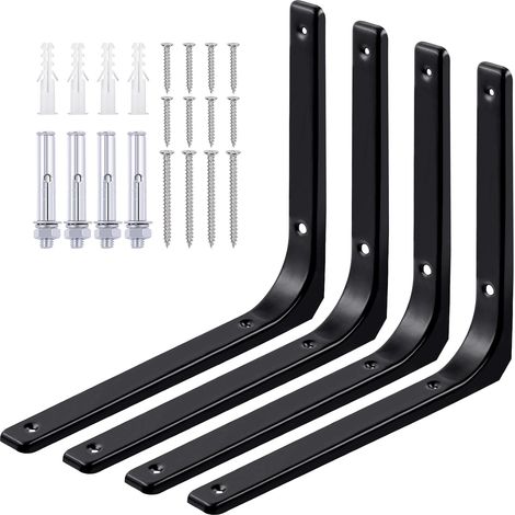 4 Pack 12 Inch L Shape Shelf Brackets   Heavy Duty Decorative Wall Floating Shelf Bracket, L Corner Brace with Screws, Black (1/5)