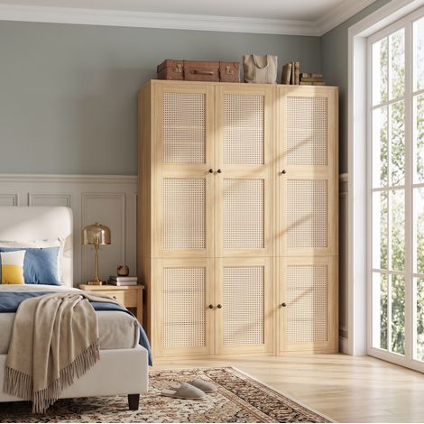 MODFU – Armadio 135x47x200 cm in MDF con 2 ante, 6 cassetti, 4 nicchie, 2 appendiabiti e carico 30/20 kg – Rovere (1/5)