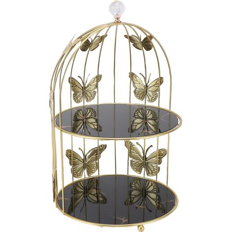 Support Cosmétiques Forme Cage Oiseau Doré Bureau – Organisateur Maquillage Double Niveau Porte Cupcakes Gâteau Multifonction Maison Chambre Fête (1/5)